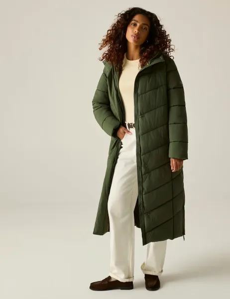 Regatta Eloria Hooded Longline Puffer Coat Khaki