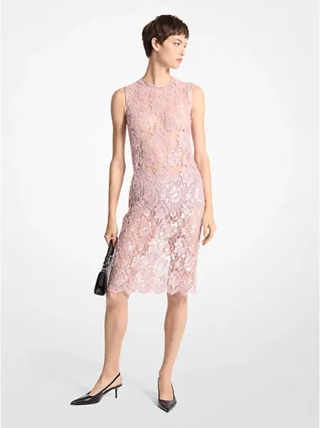 Michael Kors Hand-Embroidered Sequin Floral Lace Shift Dress