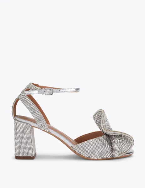 Kurt Geiger Sparkle Ankle Strap Block Heel Shoes Silver