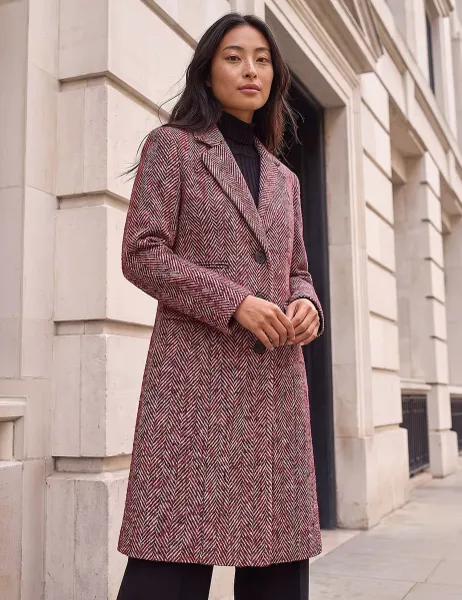 Roman Petite Herringbone Single Breasted Overcoat Red
