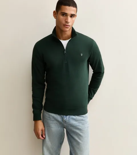Men's Dark Green Quarter Zip Logo Embroidered Jumper