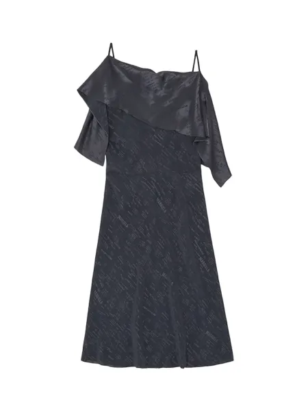 Folded Jacquard Slip Dress Anthracite