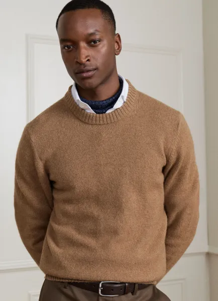 Camel Wool Natural Crew Neck Jumper