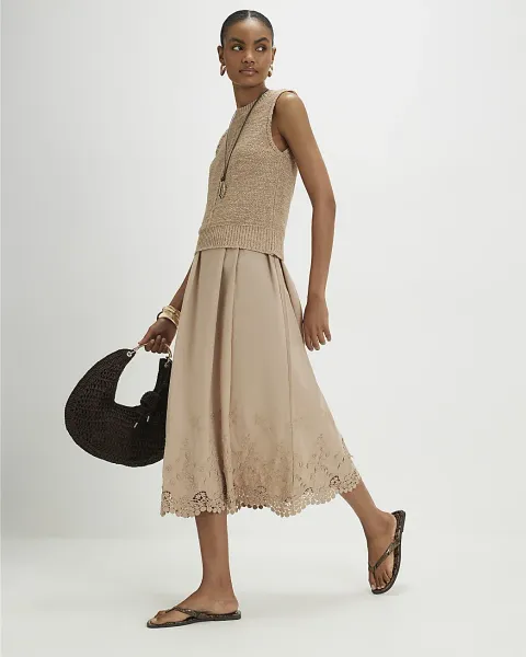 River Island Embroidered Hem Knitted Hybrid Dress