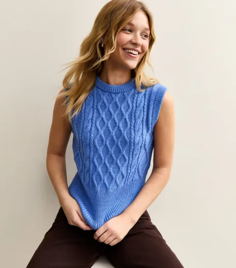 New Look Women's Blue Cable Knit Vest