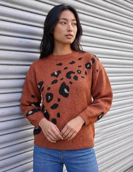 Roman Animal Print Jumper Dark Orange