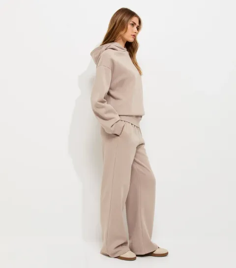 Women's Light Brown Cotton Rich Wide Leg Joggers