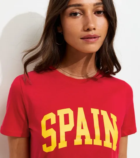 Women's Bright Red Cotton Spain Logo T-Shirt