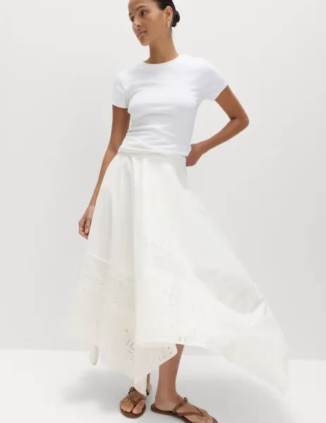 Marks & Spencer Pure Cotton Cutwork Detail Midaxi Skirt Ivory