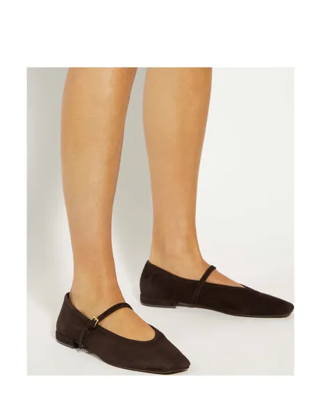 Dune London Wide Fit Suede Mary Janes Ballet Pumps Brown