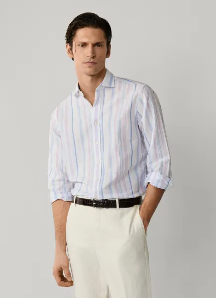 Tailored Fit Linen Blend Multi Stripe Shirt