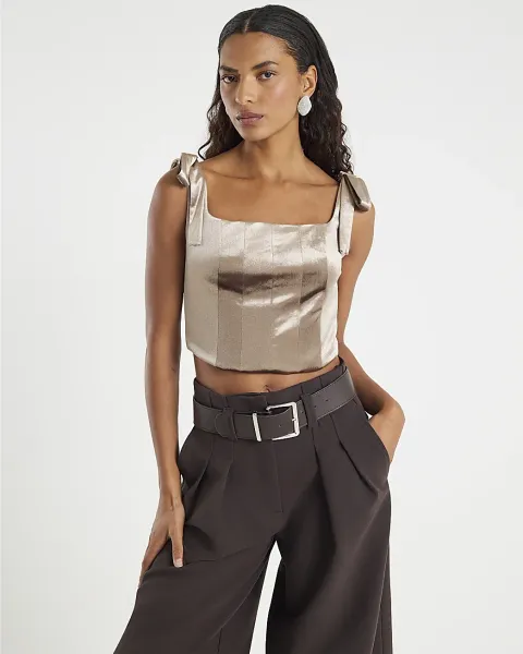 River Island Velvet Sleeveless Corset Top