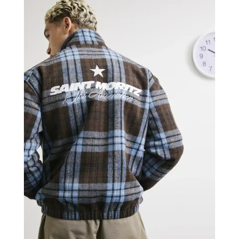 River Island Check Ski Badged Funnel Neck Jacket