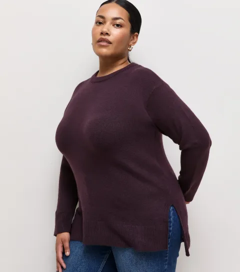New Look Women's Plus Size Dark Purple Side Slit Knitted Jumper Curves