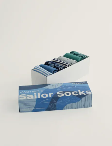Seasalt Cornwall 7 Pack Patterned Ankle High Socks Blue Mix