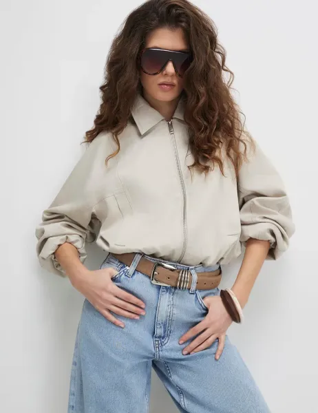 River Island Lyocell Rich Oversized Harrington Jacket Cream