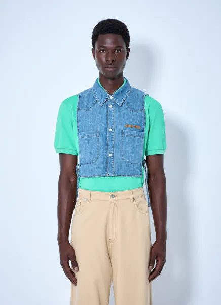 MIU MIU Cropped Chambray Tie Shirt