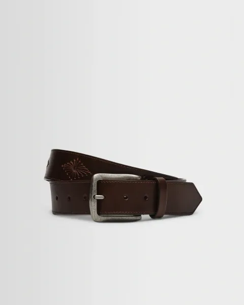 Wax London Paton - Brown Embroidered Leather Belt