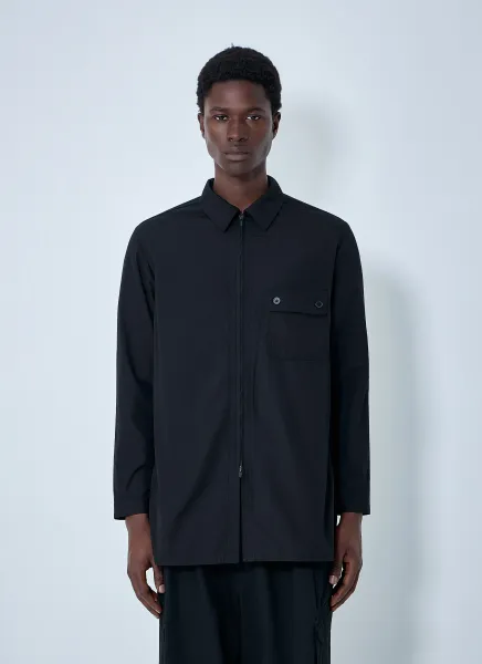 Chain Stitch Broad Zip Open Blouse