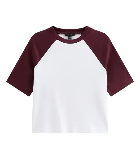 Women's Premium Dark Burgundy Cotton Contrast Raglan Sleeve T-Shirt
