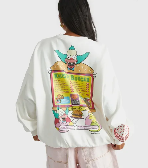 Women's White The Simpsons Krusty Burger Print Sweatshirt