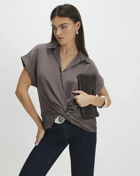 River Island Short Sleeve Wrap Front Blouse