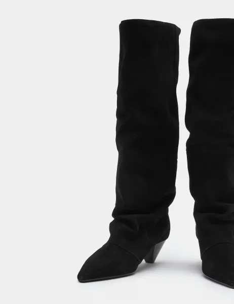 Marks & Spencer Suede Slouchy Kitten Heel Knee High Boots Black