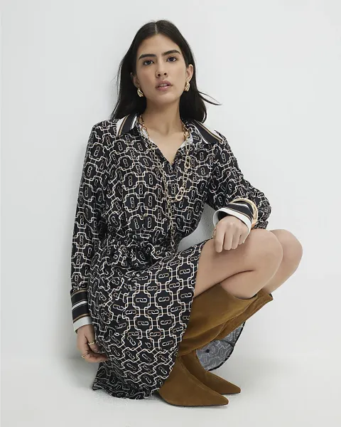 River Island Petite Geometric Long Sleeve Mini Dress