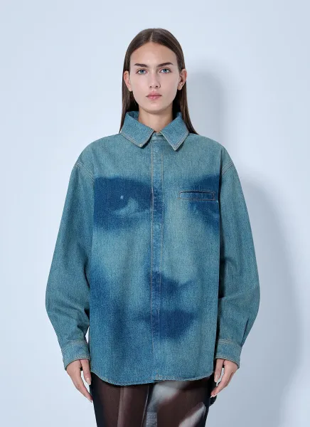 Jean Paul Gaultier Face Print Oversized Denim Shirt