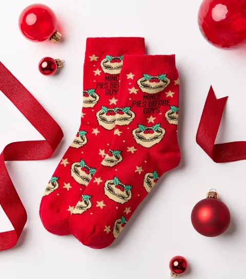 New Look Bright Red Cotton Rich Christmas Mince Pies Before Guys Ankle Socks