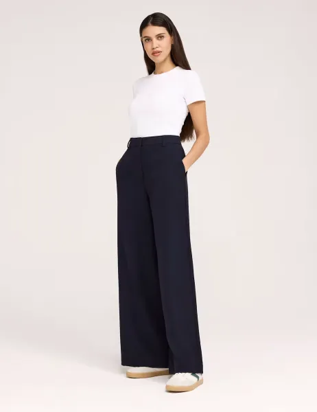 Finery London Twill Wide Leg Trouser Navy