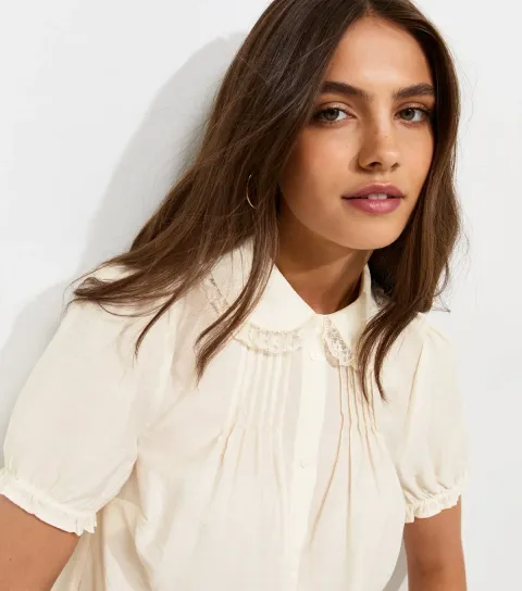 Women's Cream Lace Trim Frill Shirt