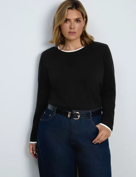 Live Unlimited London Pure Cotton Scoop Neck Top Black