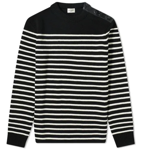 Button Shoulder Stripe Knit