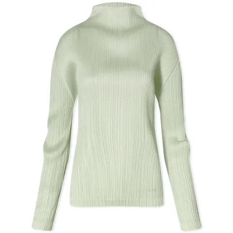 Long Sleeve Pleats Roll Neck Top