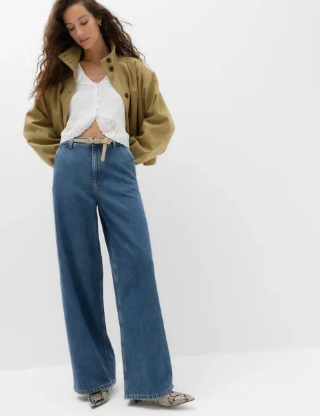 Marks & Spencer High Waisted Smart Wide Leg Jeans Medium Indigo