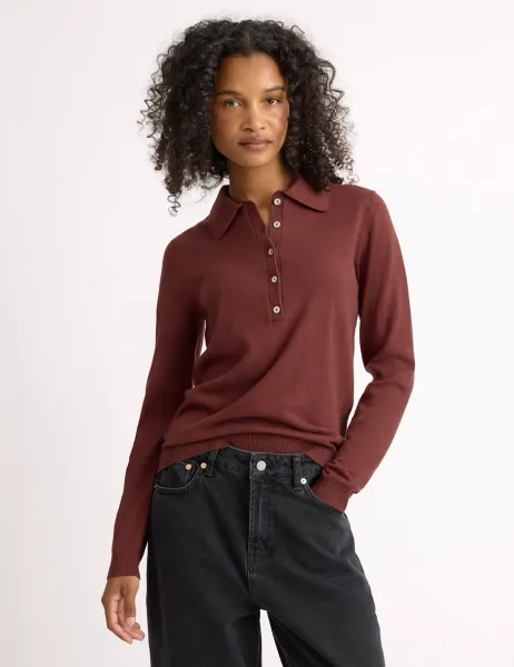 Albaray Cotton Blend Textured Top with Wool Medium Brown