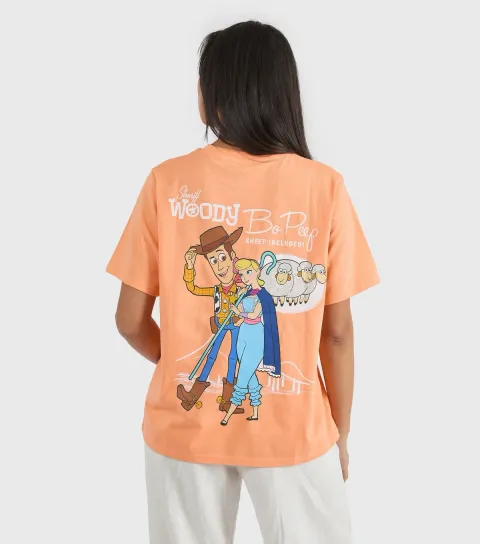 Women's Orange Disney Woody And Bo Peep Print T-Shirt