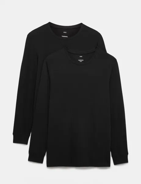 Marks & Spencer 2 Pack Heatgen Light Thermal Long Sleeve Tops Black