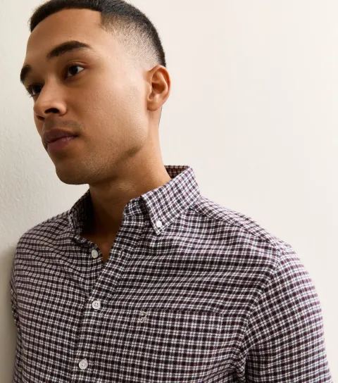Men's Dark Burgundy Regular Cotton Check Shirt