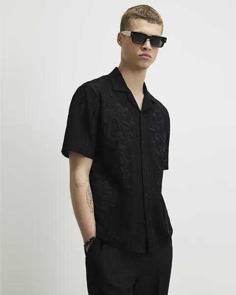 River Island Regular Fit Cotton Crochet Floral Shirt