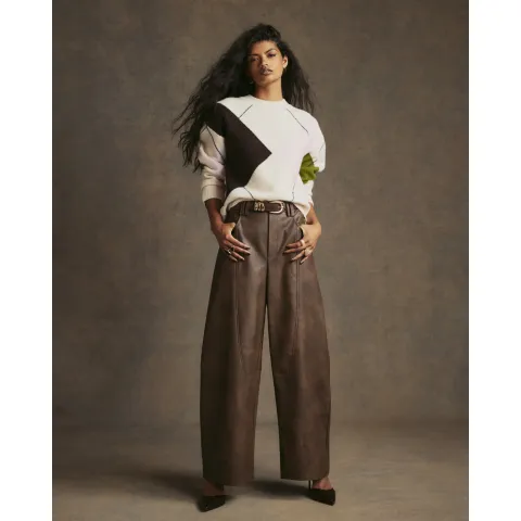 River Island Faux Leather Seamed Barrel Leg Trousers