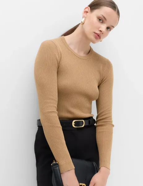 Marks & Spencer Ribbed Crew Neck Fitted Jumper Spice