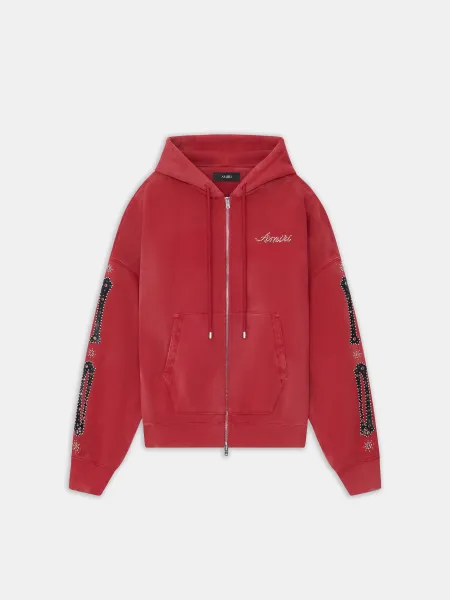 BONES STUDDED OVERSIZED ZIP HOODIE - Red Rose