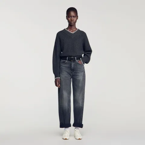 SANDRO Braided V-neck jumper