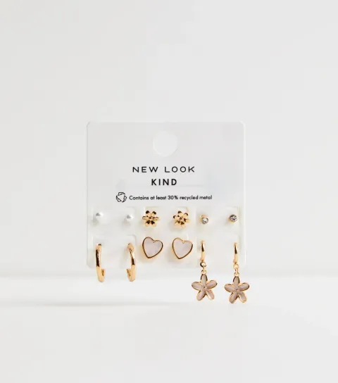 Pack of 6 Gold Tone Stud and Open Hoop Earrings
