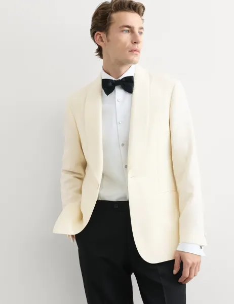 Jaeger Tailored Fit Italian Wool Tuxedo Jacket Ecru