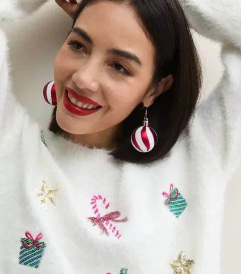 New Look Bright Red Christmas Bauble Drop Earrings