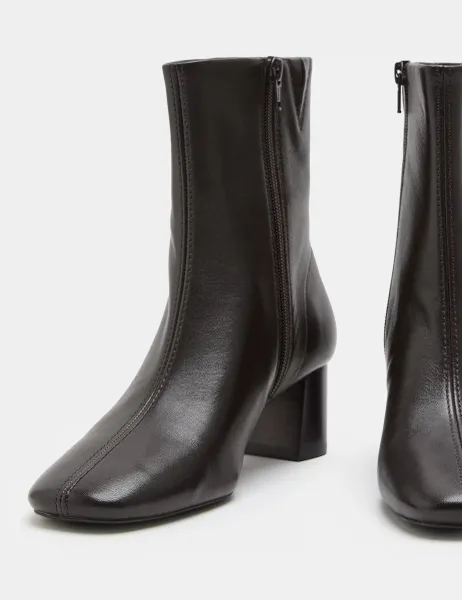Marks & Spencer Leather Block Heel Sock Boots Brown