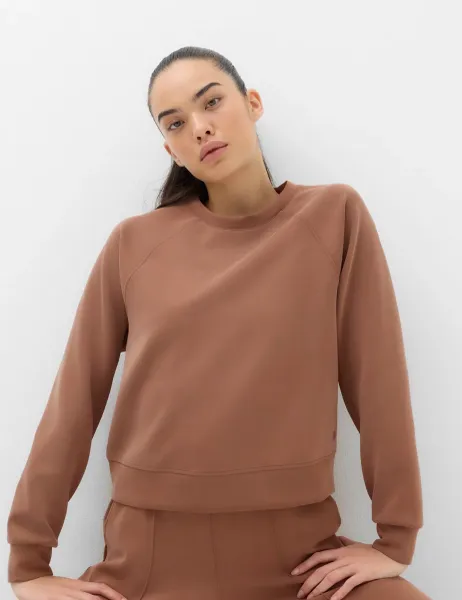 Goodmove Modal Blend Sandwash Cropped Sweatshirt Mocha